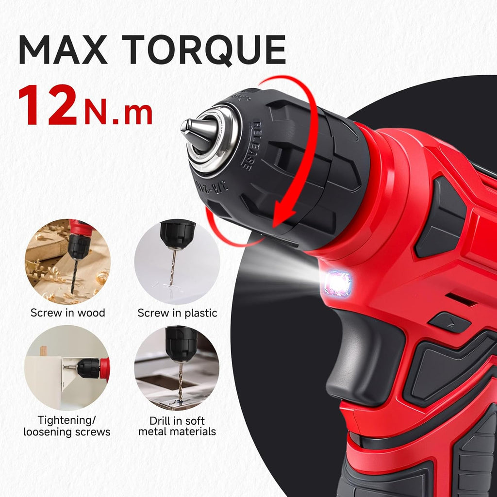 8V Cordless Drill Set 1500mAh Rechargeable 10 Drill Bits Home Tool Kit USB-C