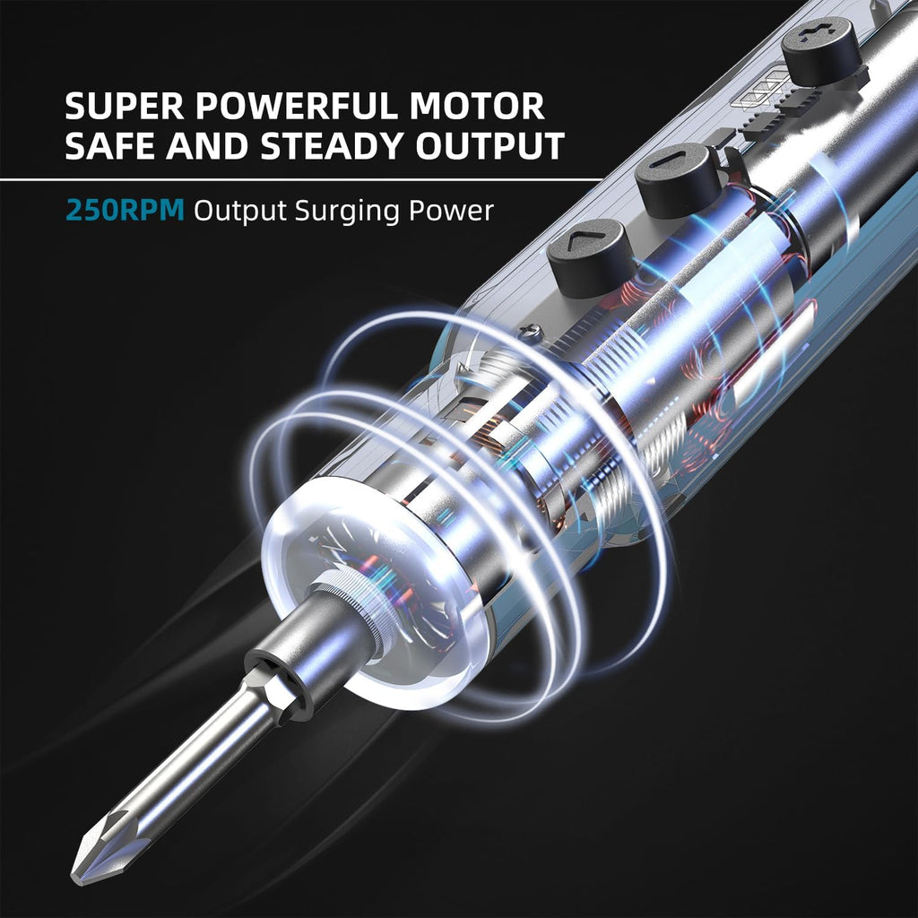 Cordless Electric Screwdriver 3.7V 12 Bits 3-Level Torque USB-C Rechargeable Home Repair
