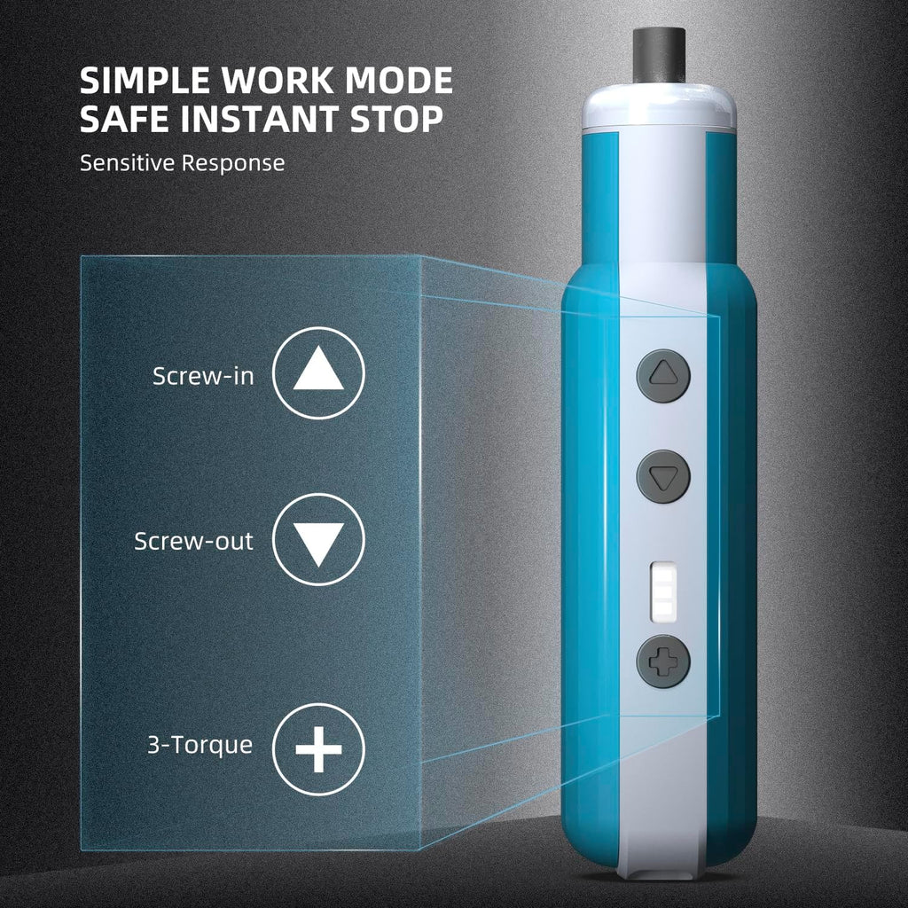 Cordless Electric Screwdriver 3.7V 12 Bits 3-Level Torque USB-C Rechargeable Home Repair
