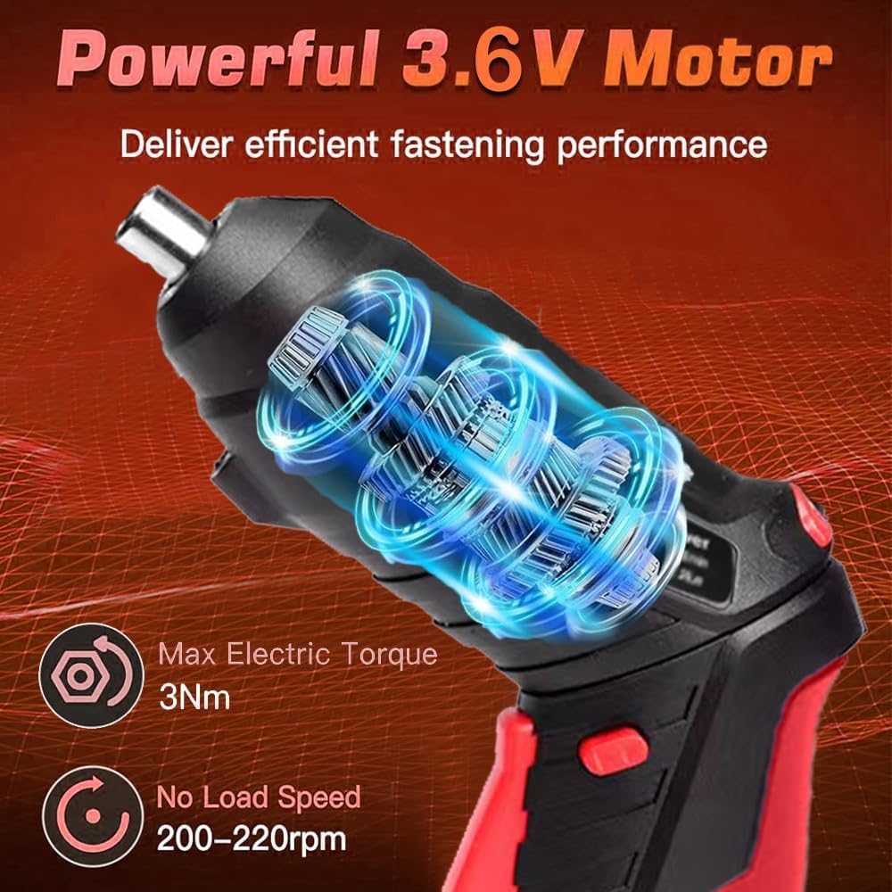Cordless Electric Screwdriver 3.6V 46 Piece Kit Adjustable Handle USB-C Rechargeable