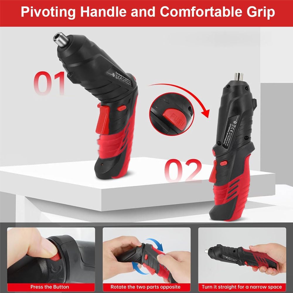 Cordless Electric Screwdriver 3.6V 46 Piece Kit Adjustable Handle USB-C Rechargeable